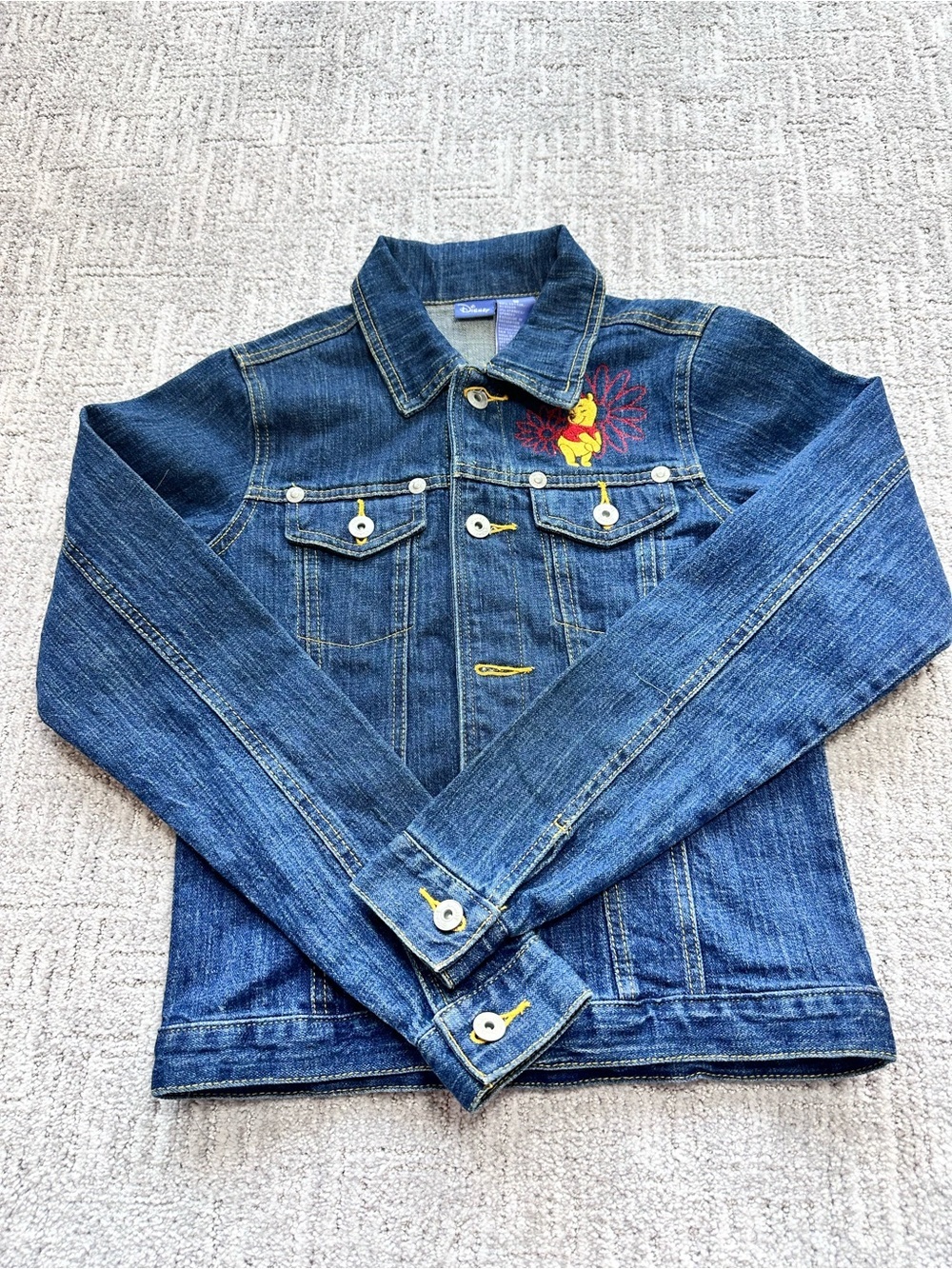 Kids vintage’s 90s Winnie the Pooh Denim Jacket Embroidered Back Patch Japanes - Picture 3 of 14